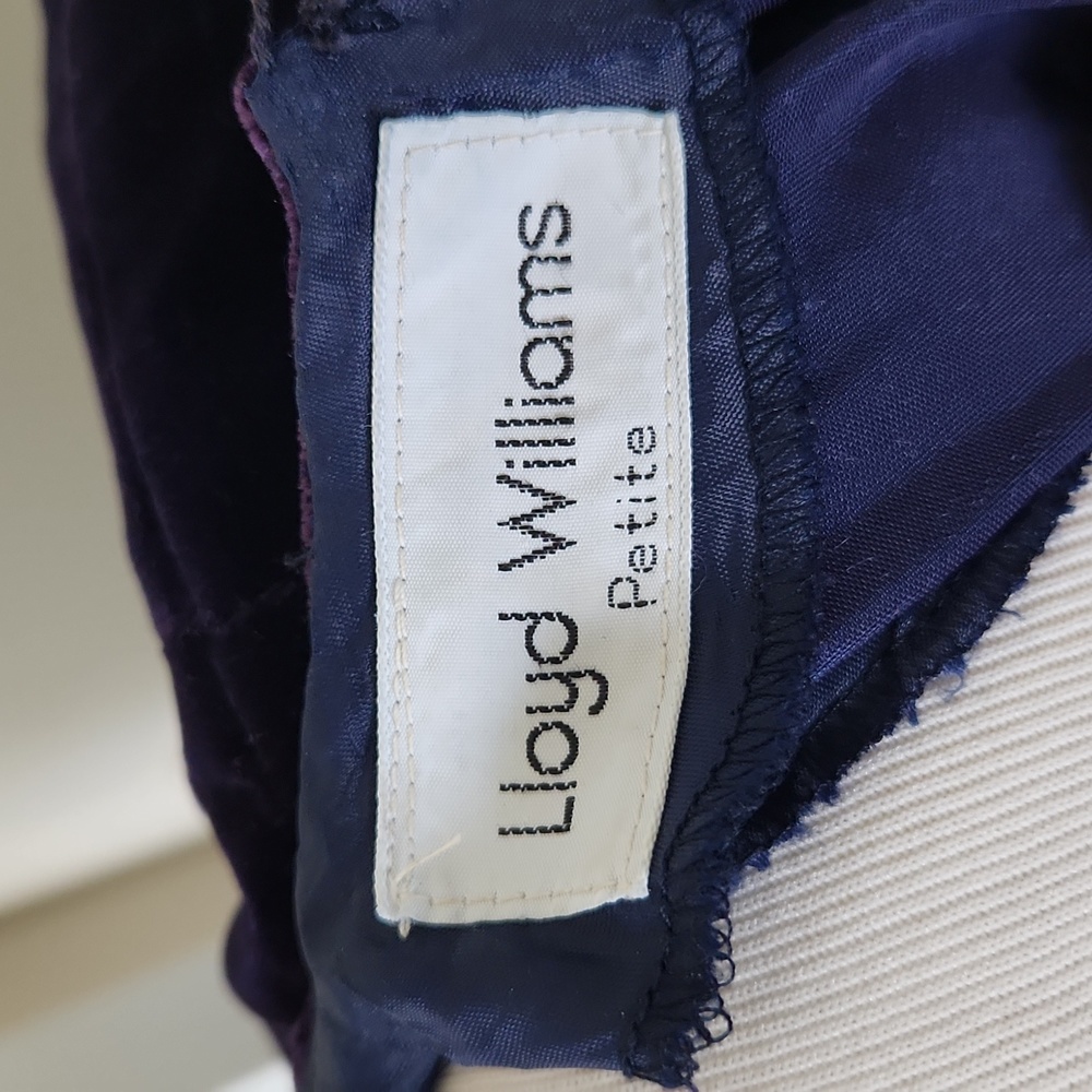 Vintage Lloyd Williams Navy blue 80s velvet layered ruffle dress w/ bow Petite 2 - Picture 4 of 4